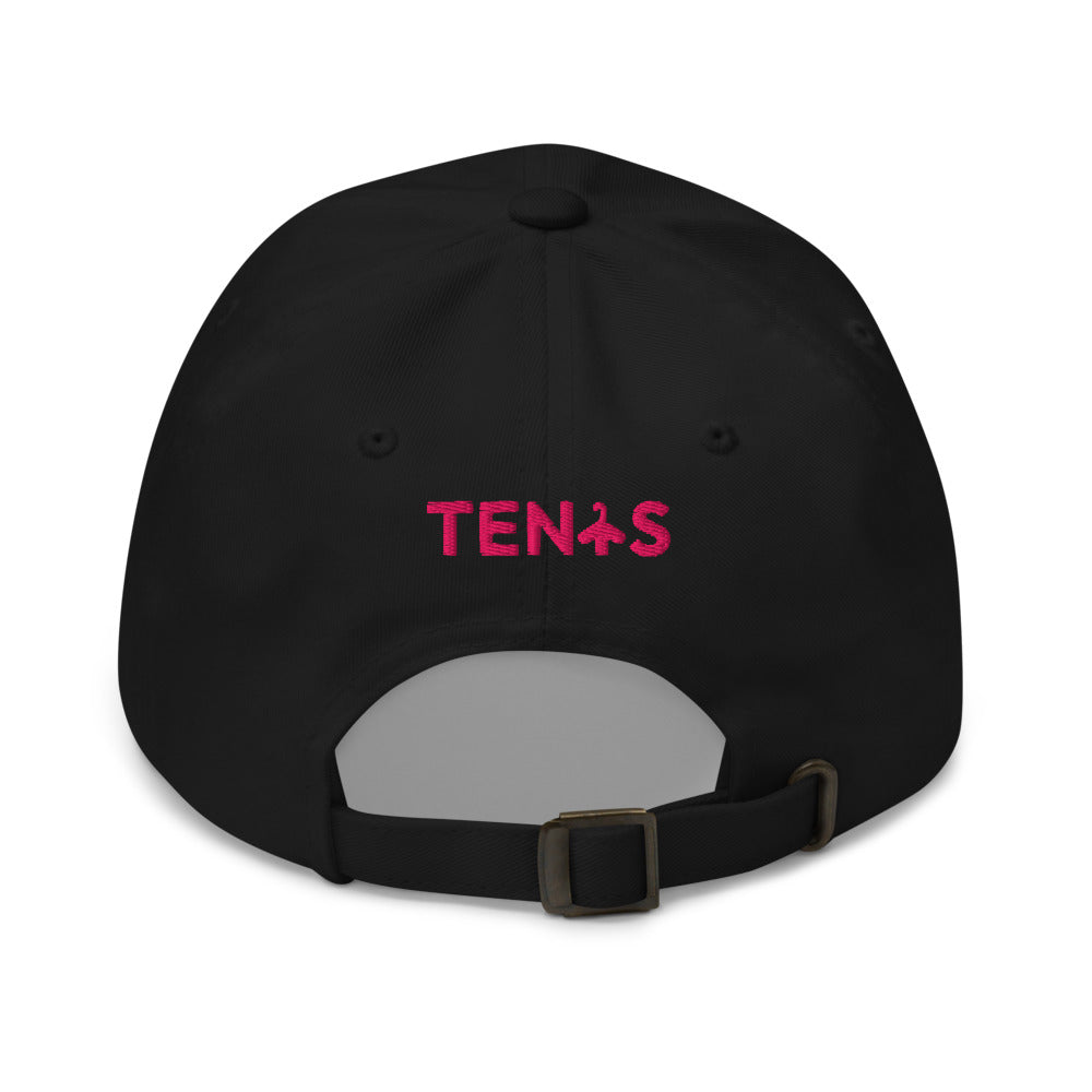Gorra Tenis Club · diseño B · negra con bordado rosa · detrás