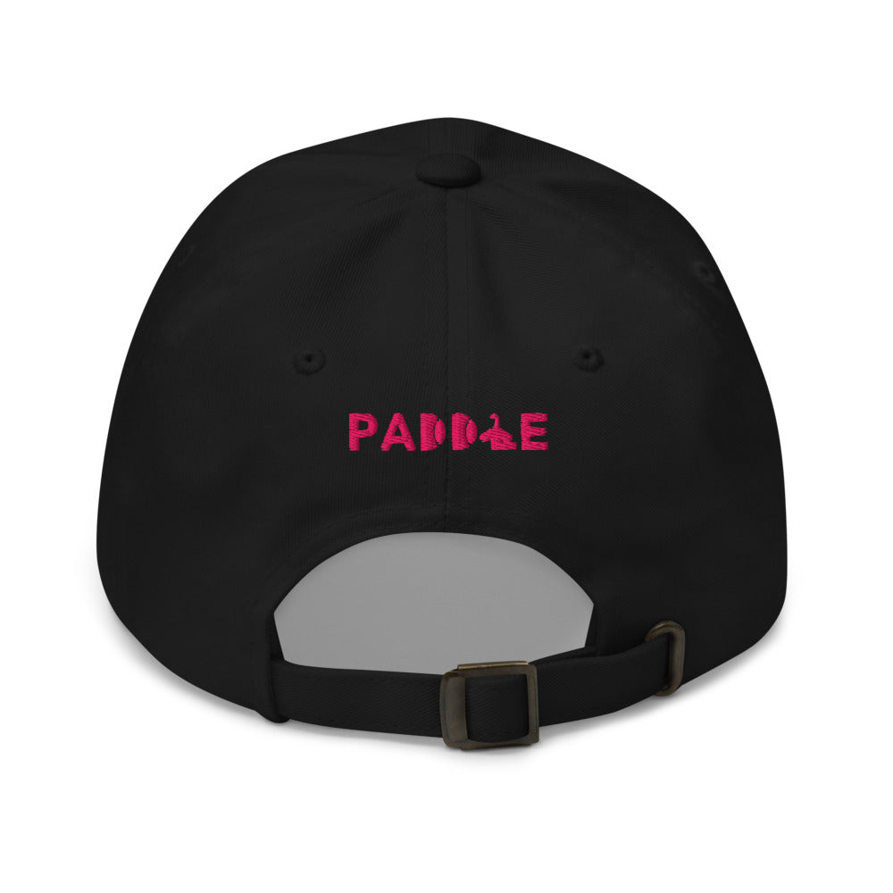 Gorra Pádel Club · diseño B · negra con bordado rosa · detrás