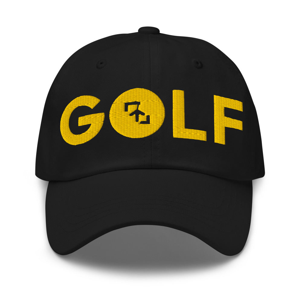 Gorra Golf Club · diseño A · negra con bordado amarillo
