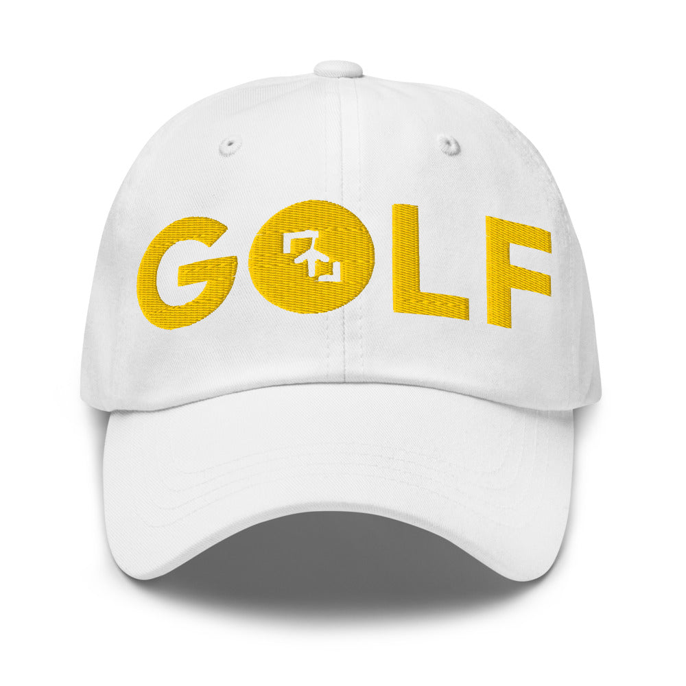 Gorra Golf Club · diseño A · blanca con bordado amarillo