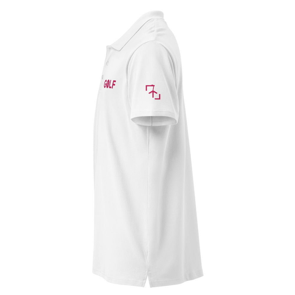 Polo Golf Club · diseño A · blanca con bordado rosa · manga