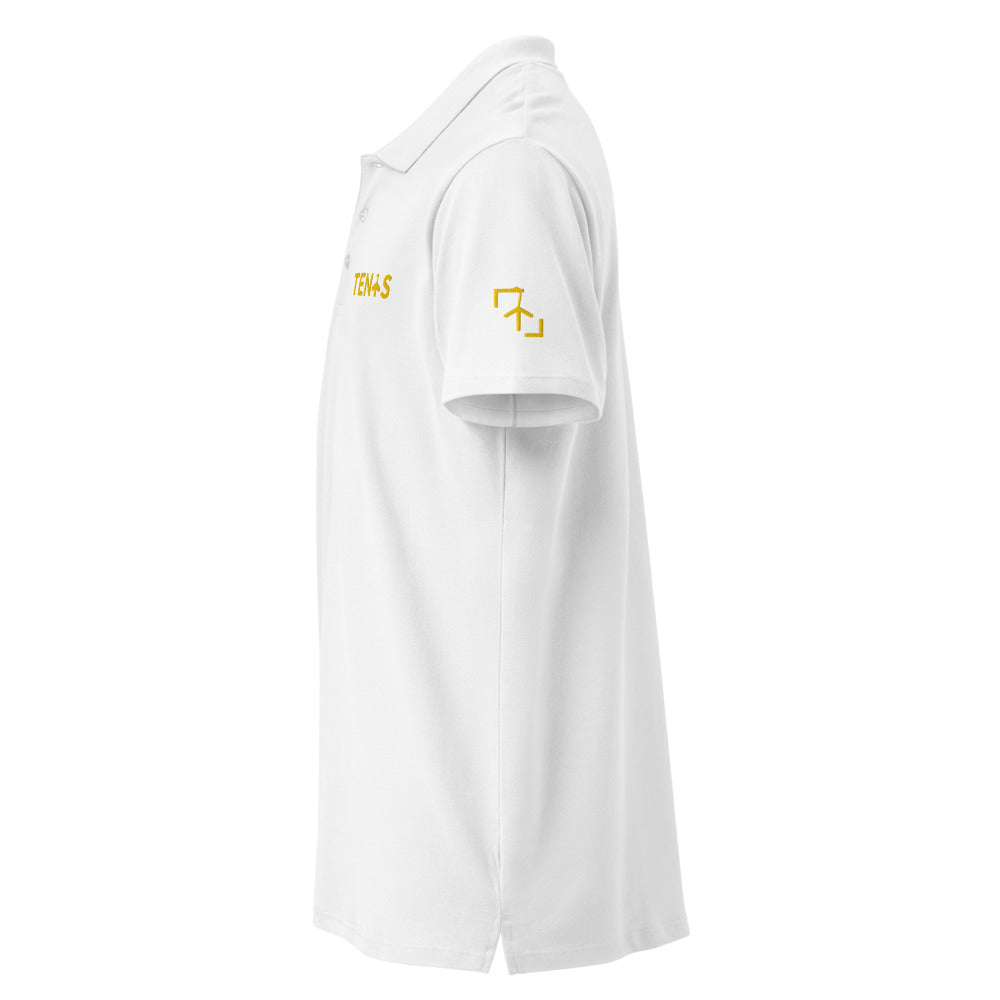 Polo Tenis Club · diseño A · blanca con bordado amarillo · manga