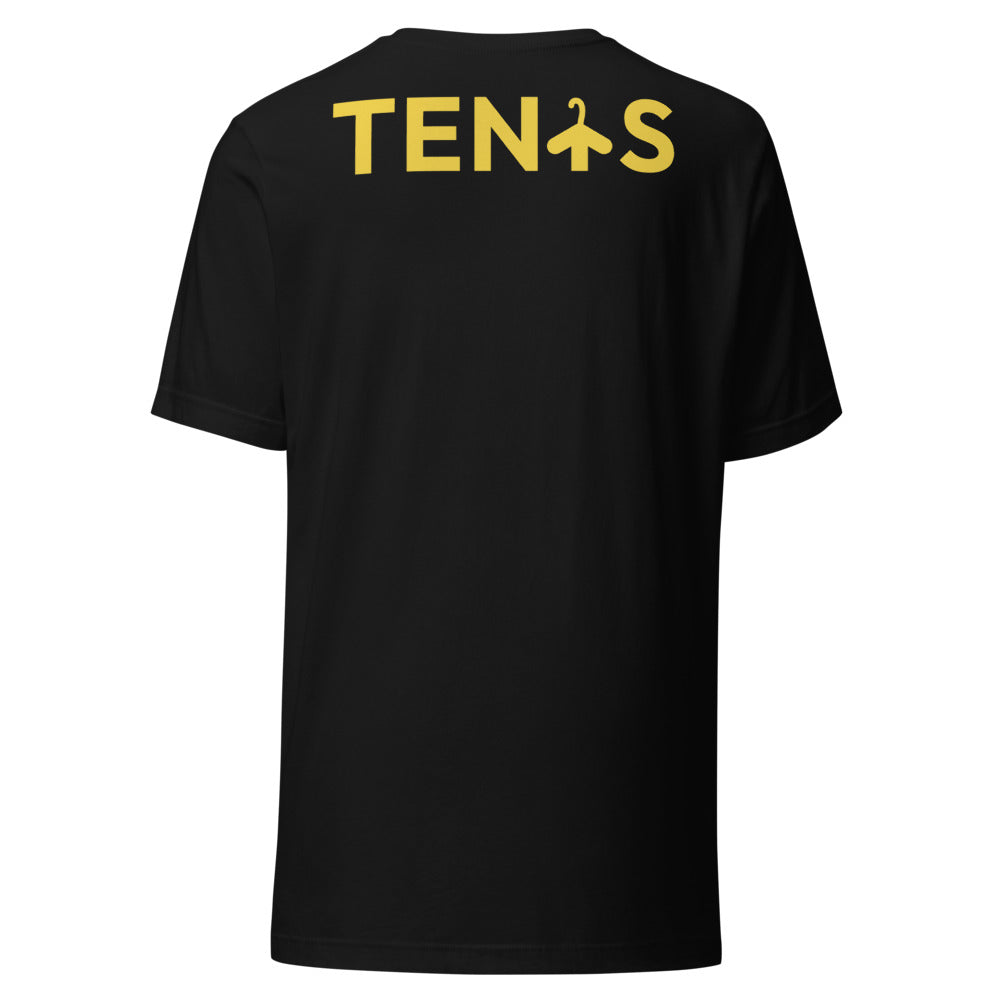 Camiseta Tenis Club · diseño B · negra con bordado amarillo · espalda