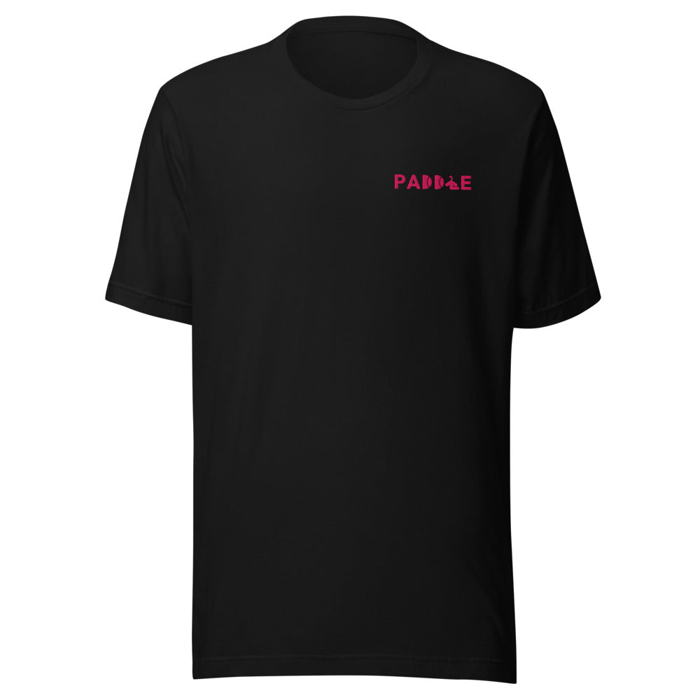 Camiseta Pádel Club · diseño A · negra con bordado rosa