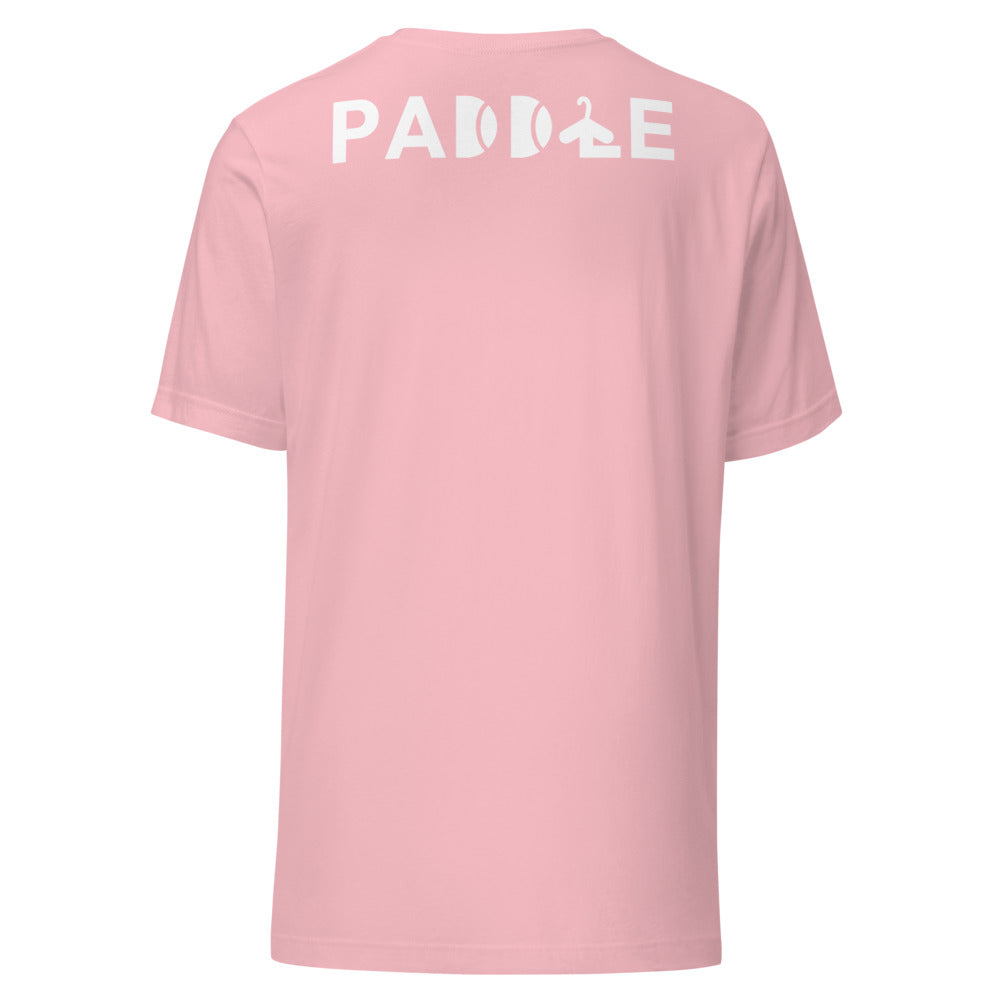 Camiseta Pádel Club · diseño B · rosa con bordado blanco · espalda