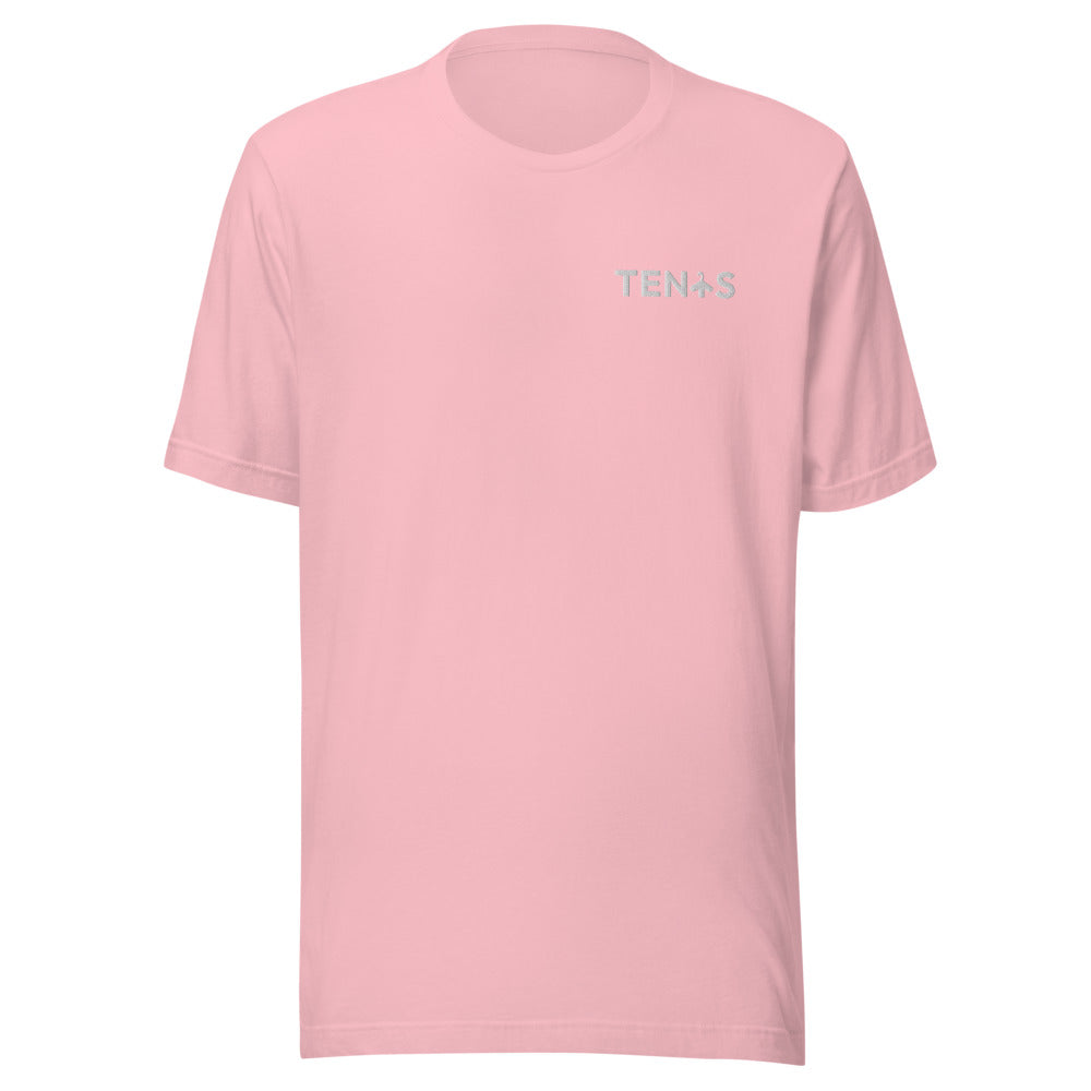 Camiseta Tenis Club · diseño A · rosa con bordado blanco