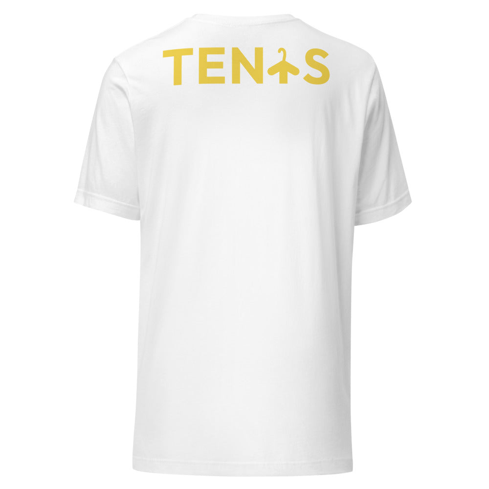 Camiseta Tenis Club · diseño B · blanca con bordado amarillo · espalda