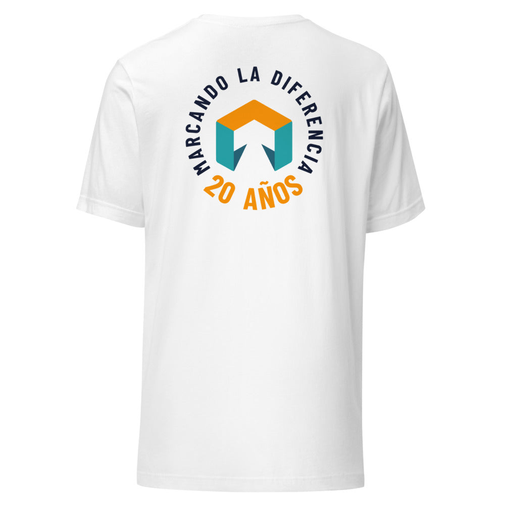 Camiseta TuConsultor 20 Aniversario Sello · blanca · espalda