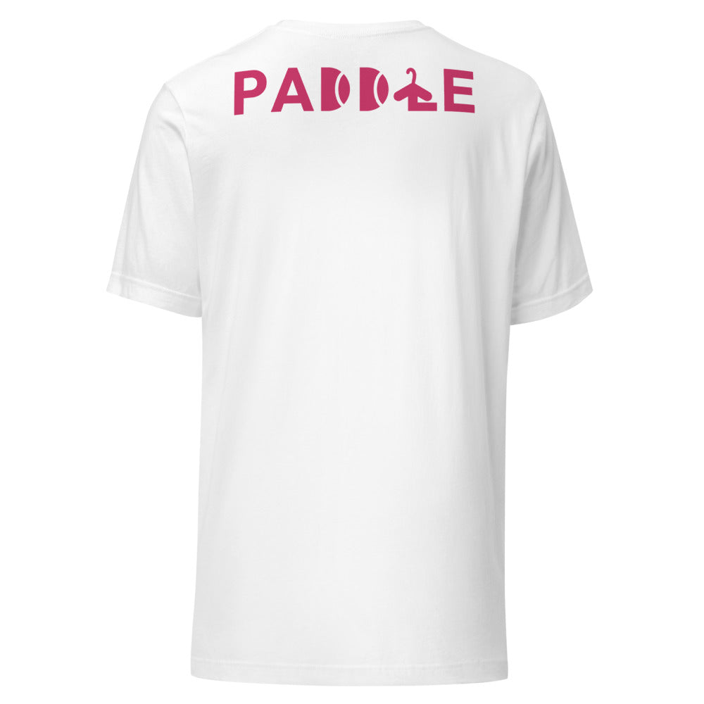 Camiseta Pádel Club · diseño B · blanca con bordado rosa · espalda