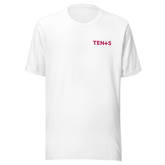 Camiseta Tenis Club · diseño A · blanca con bordado rosa