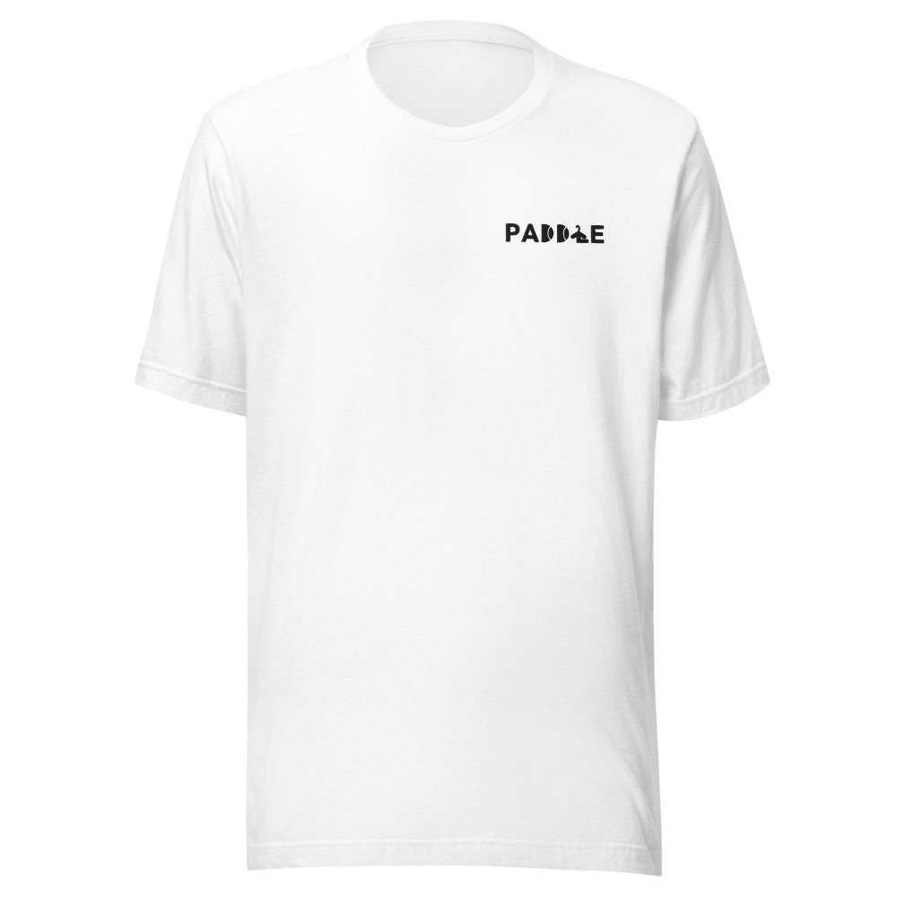 Camiseta Pádel Club · diseño A · blanca con bordado negro