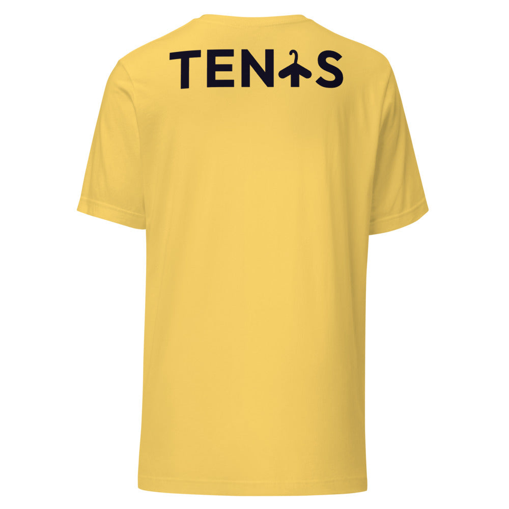Camiseta Tenis Club · diseño B · amarilla con bordado negro · espalda