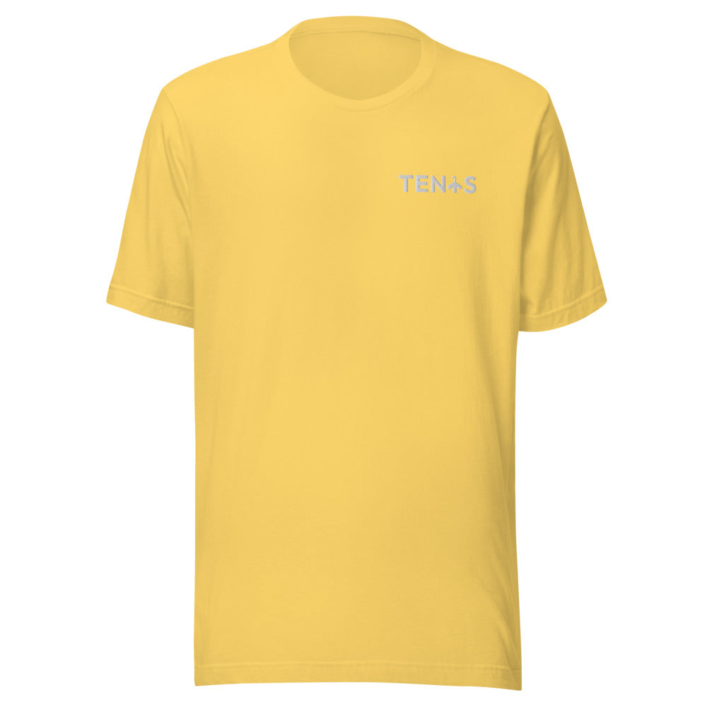Camiseta Tenis Club · diseño A · amarilla con bordado blanco