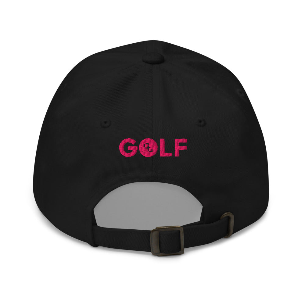 Gorra Golf Club · diseño B · negra con bordado rosa · detrás