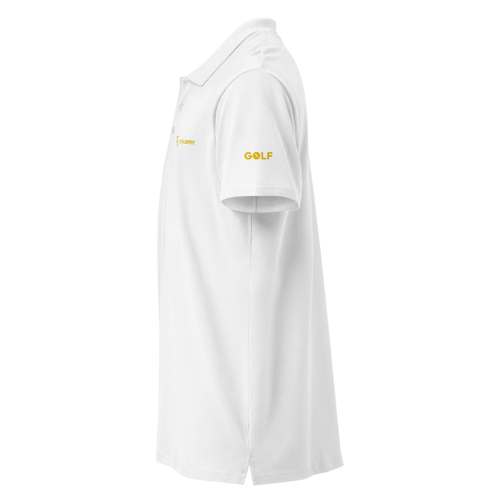 Polo Golf Club · diseño B · blanca con bordado amarillo · manga
