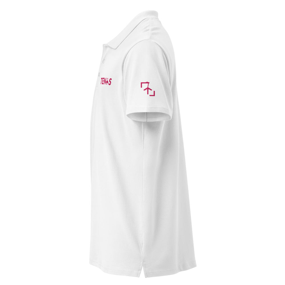 Polo Tenis Club · diseño A · blanca con bordado rosa · manga