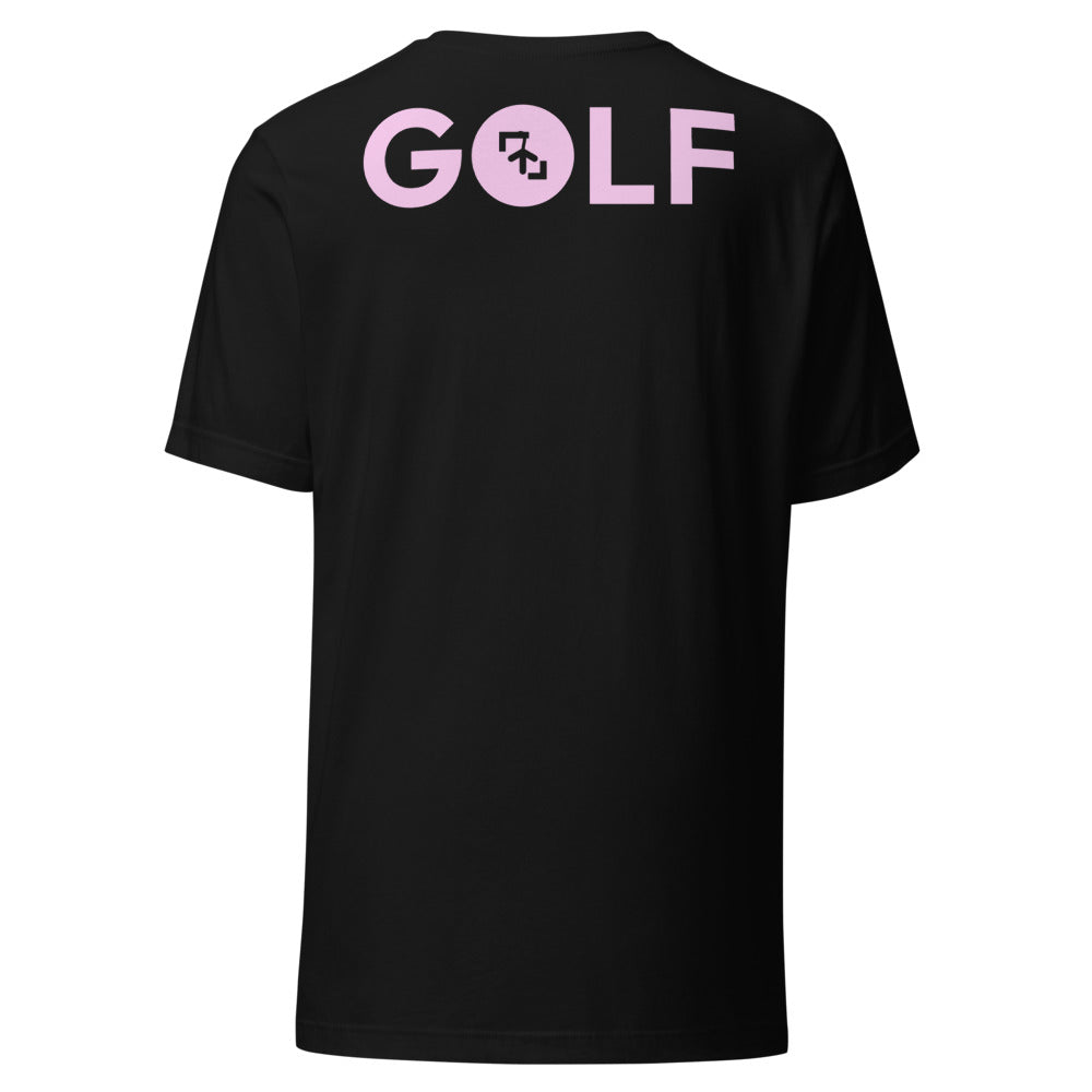 Camiseta Golf Club · diseño B · prenda negra, hilo rosa (espalda)