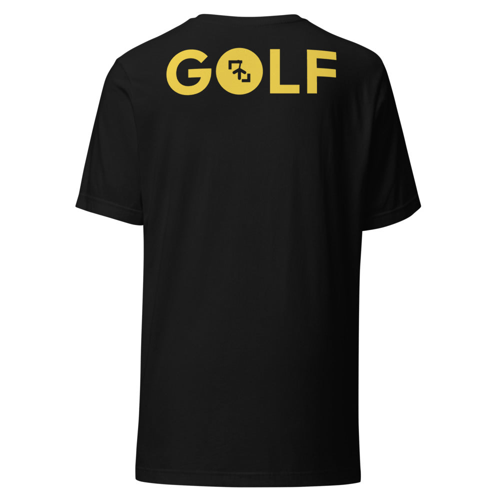 Camiseta Golf Club · diseño B · prenda negra, hilo amarillo (espalda)