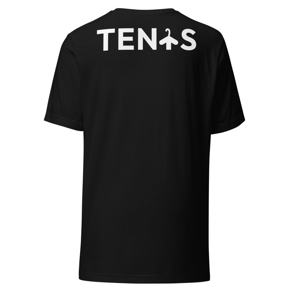 Camiseta Tenis Club · diseño B · negra con bordado blanco · espalda