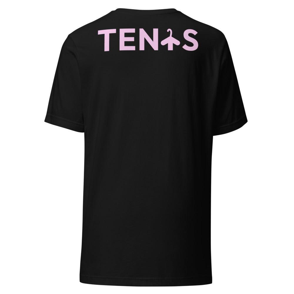 Camiseta Tenis Club · diseño B · negra con bordado rosa · espalda