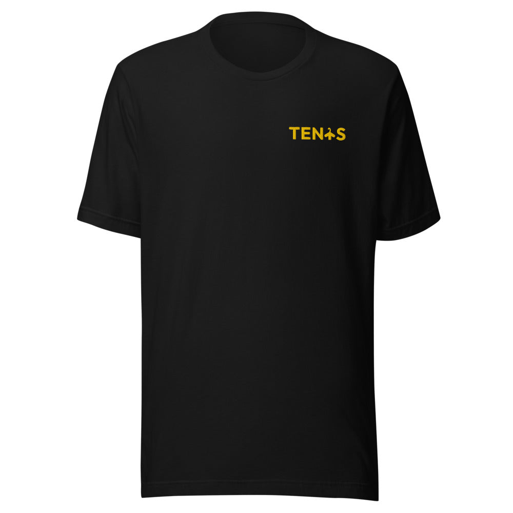 Camiseta Tenis Club · diseño A · negra con bordado amarillo