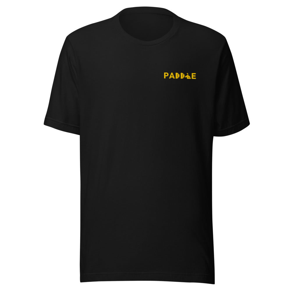 Camiseta Pádel Club · diseño A · negra con bordado amarillo