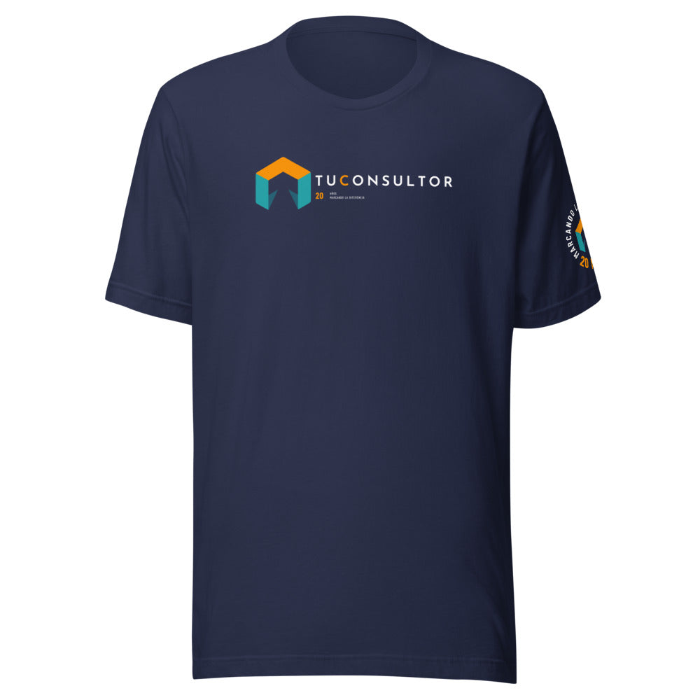 Camiseta TuConsultor 20 Aniversario logo horizontal · azul marino