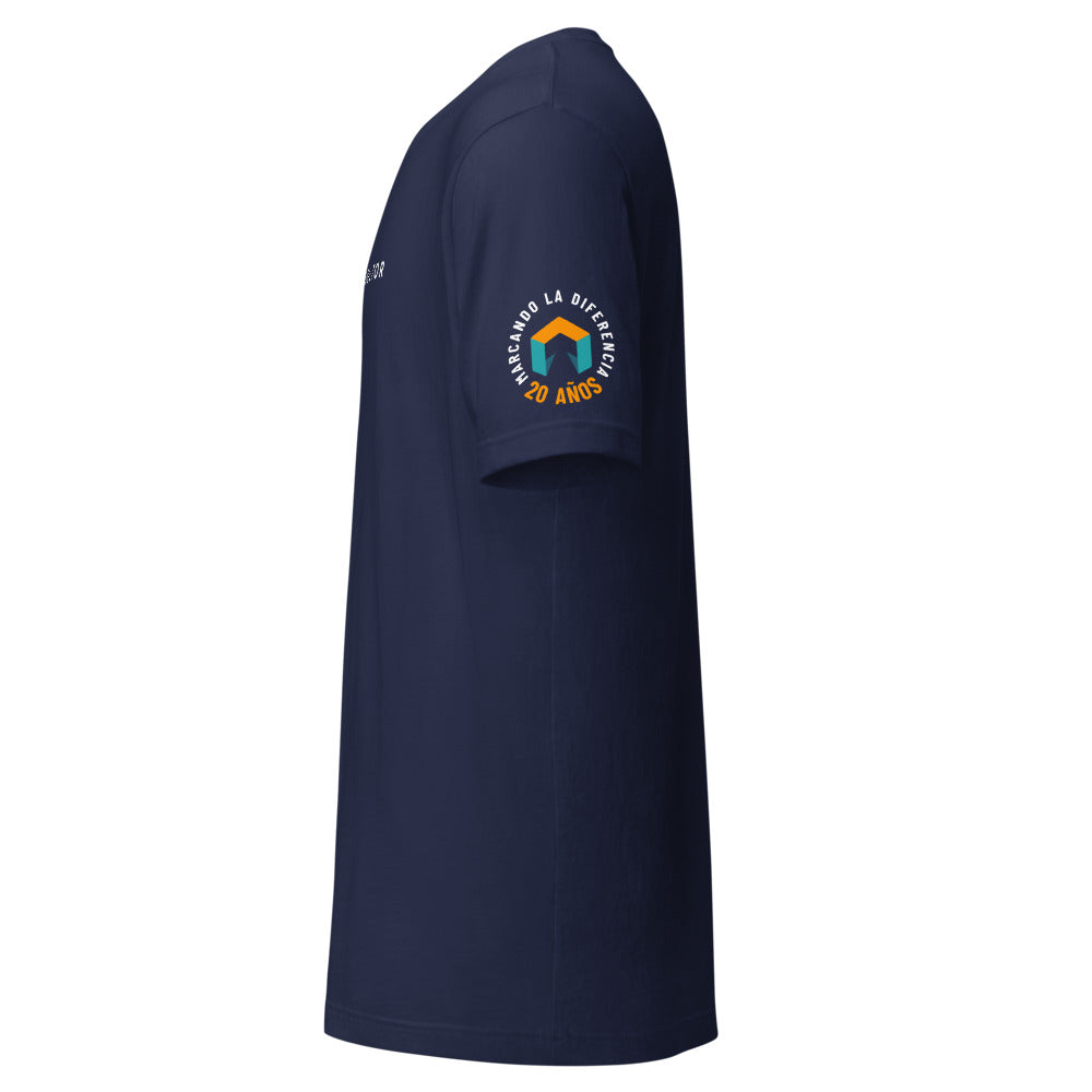 Camiseta TuConsultor 20 Aniversario · sello en la manga · azul marino