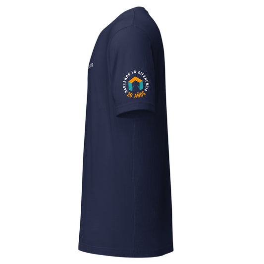 Camiseta TuConsultor 20 Aniversario · sello en la manga · azul marino