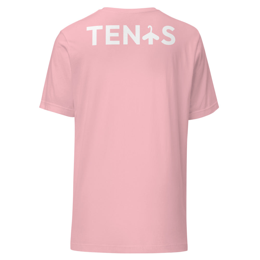 Camiseta Tenis Club · diseño B · rosa con bordado blanco · espalda