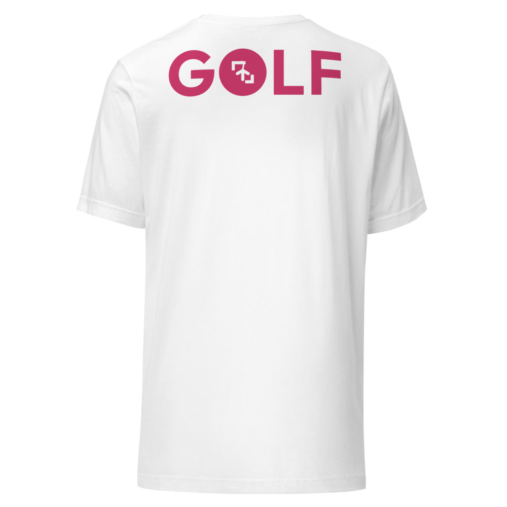 Camiseta Golf Club · diseño B · prenda blanca, hilo rosa (espalda)