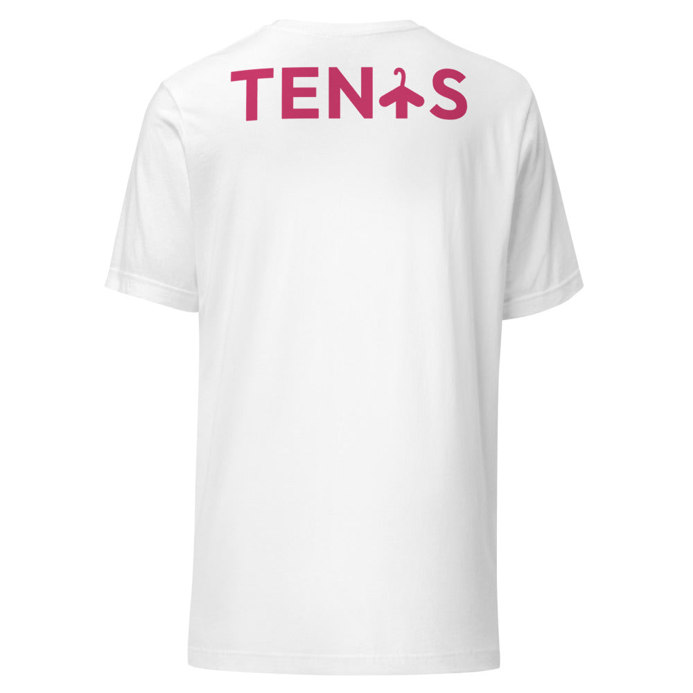 Camiseta Tenis Club · diseño B · blanca con bordado rosa · espalda