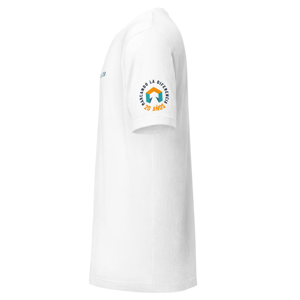 Camiseta TuConsultor 20 Aniversario · sello en la manga · blanca